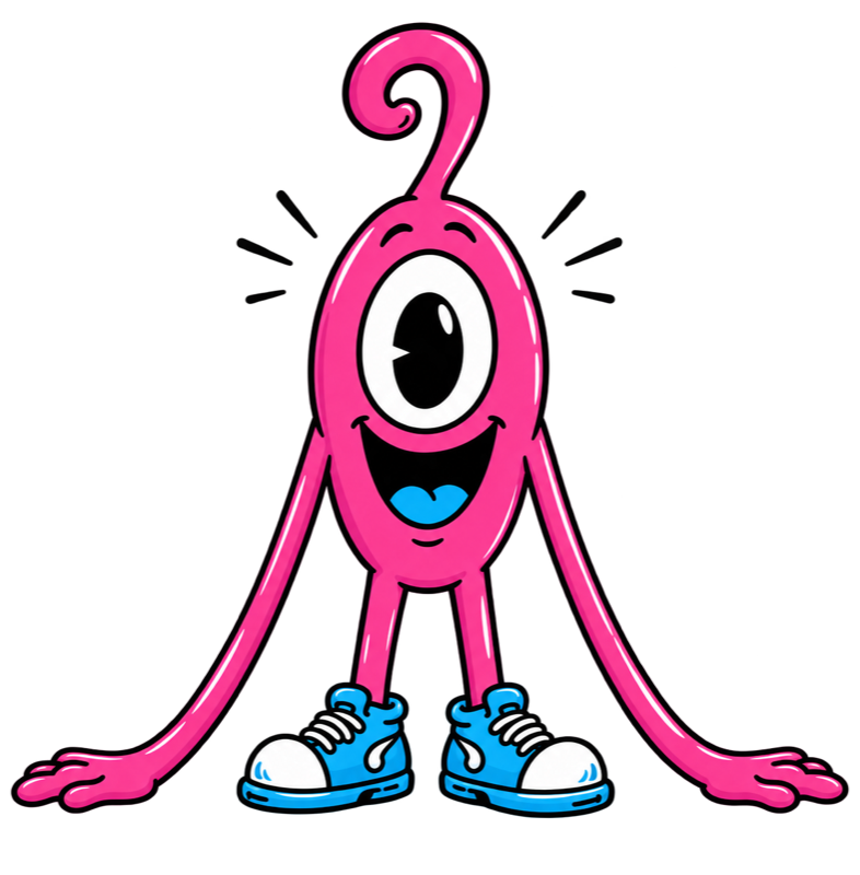 The Silicon Valley Interactive mascot, a one-eyed pink alien in blue sneakers